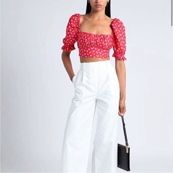 & Other Stories Linen Floral Milkmaid Crop Top Red Size 4 - Picture 2 of 9